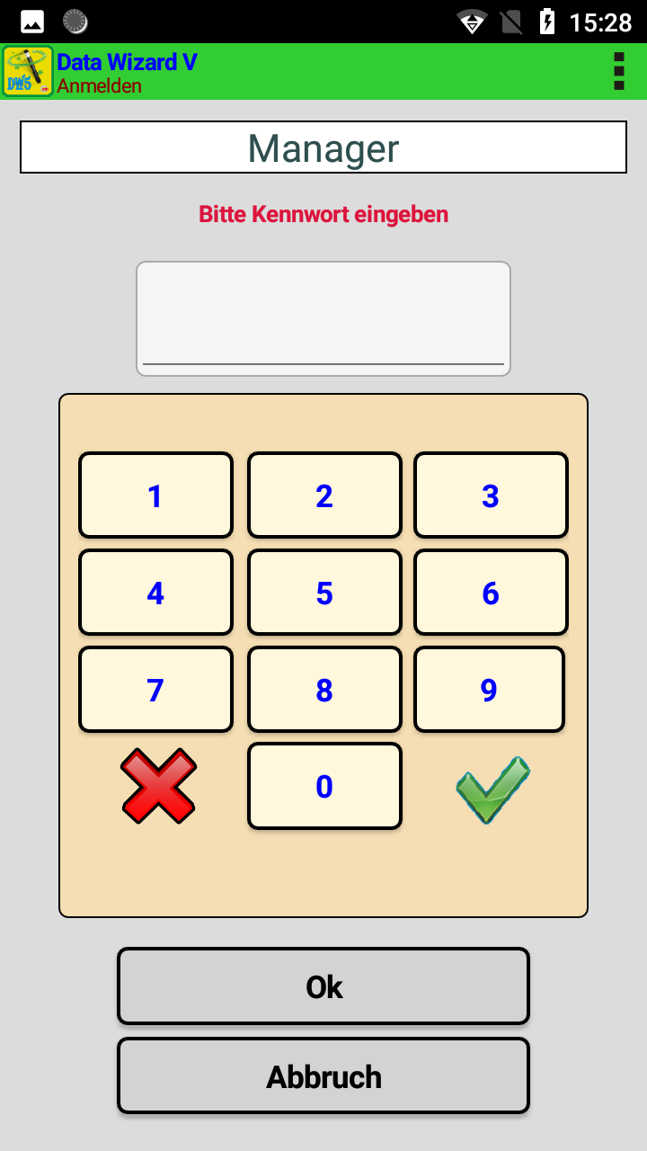 Data-Wizard-V-Screenshot: Anmeldebildschirm