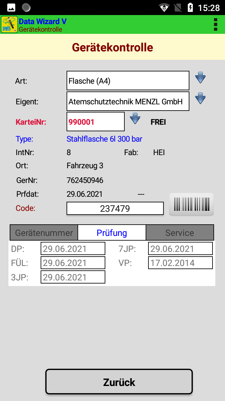 Data-Wizard-V-Screenshot: Gerätekontrolle